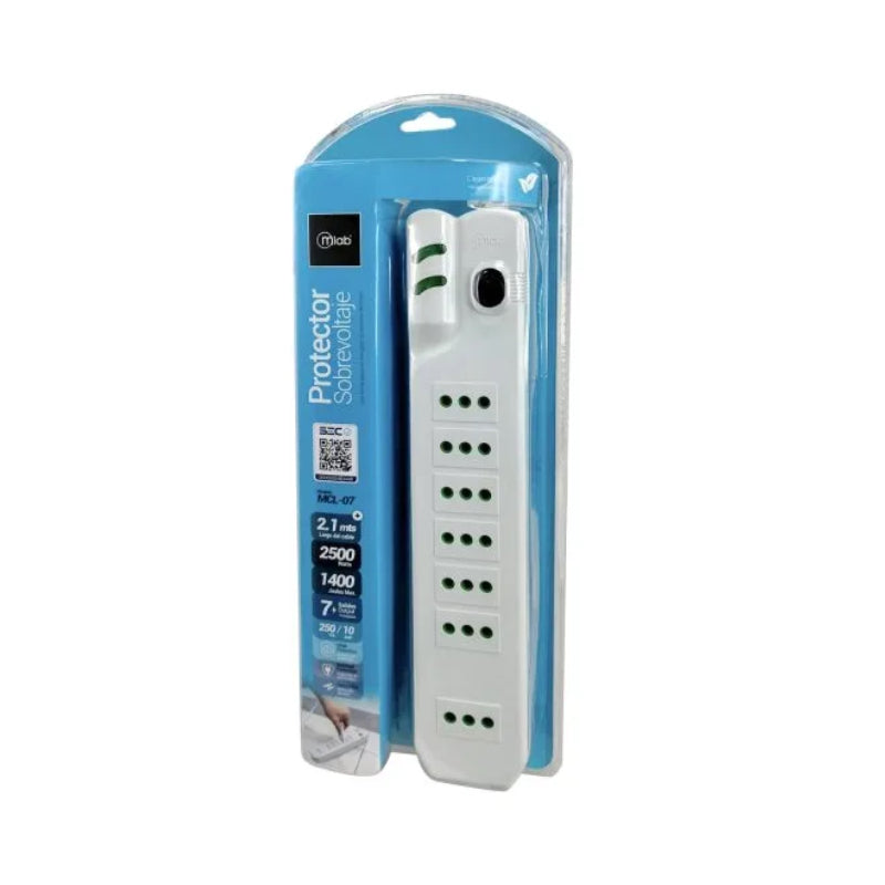 Alargador Zapatilla Protector Sobre Voltaje 1400j Microlab Color Blanco