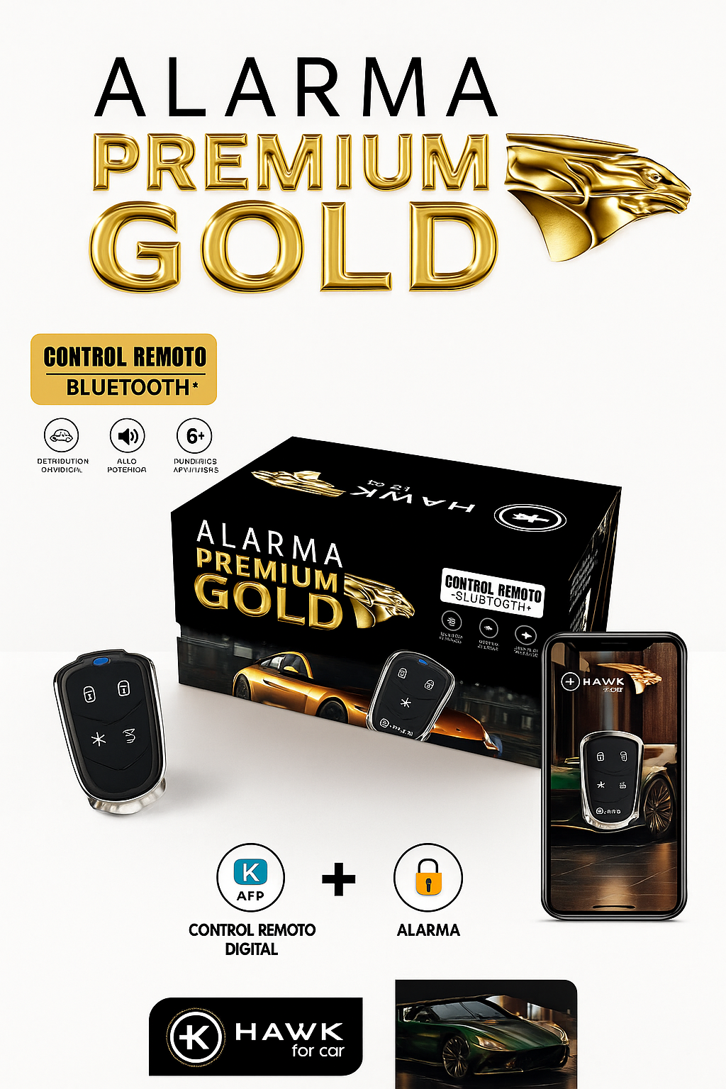 Alarma Premium Gold Para Auto Códigos Variable, Bluetooth.