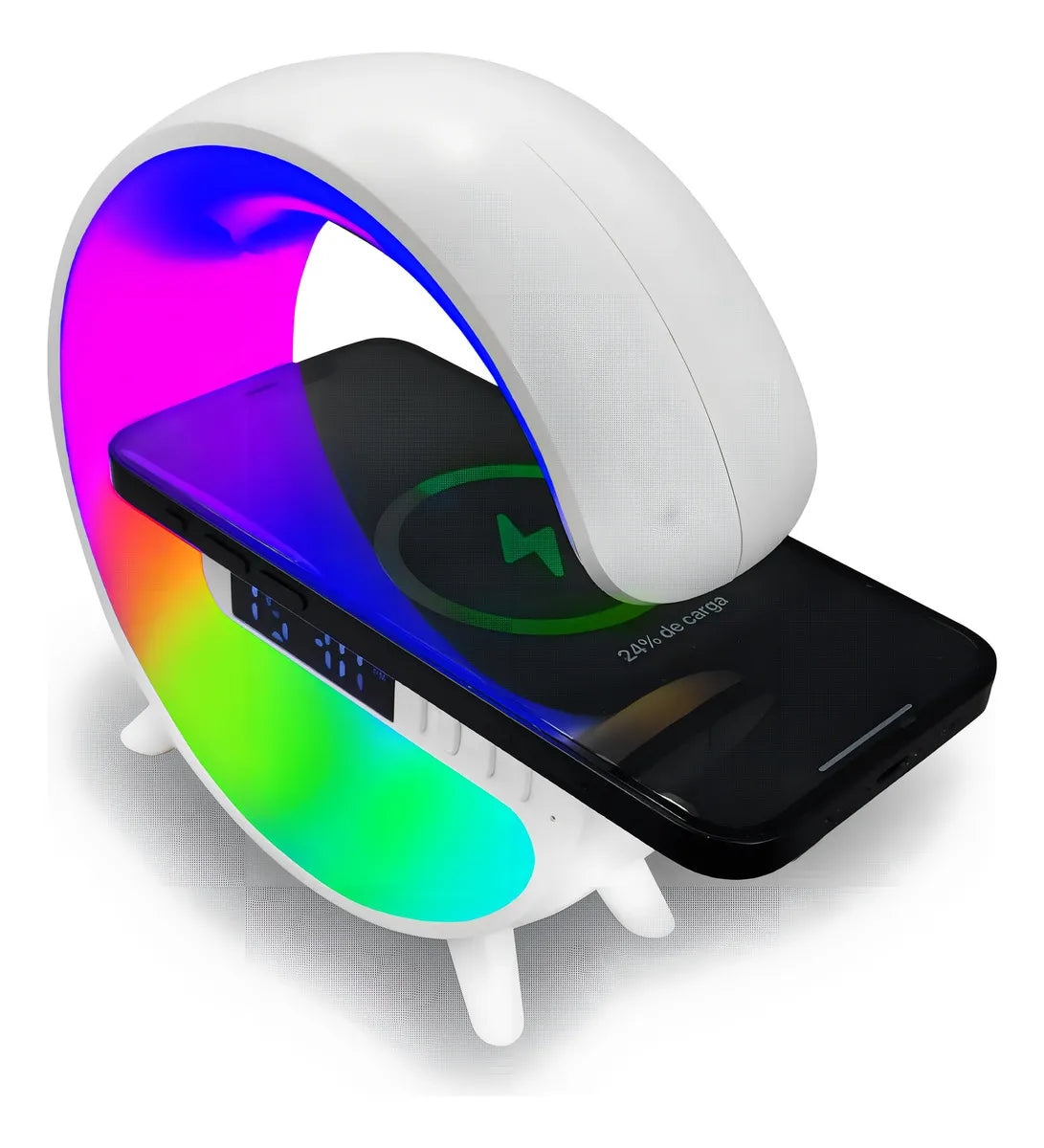 Parlante 5 En 1 Cargador, Luz Rgb, Reloj Y Alarma