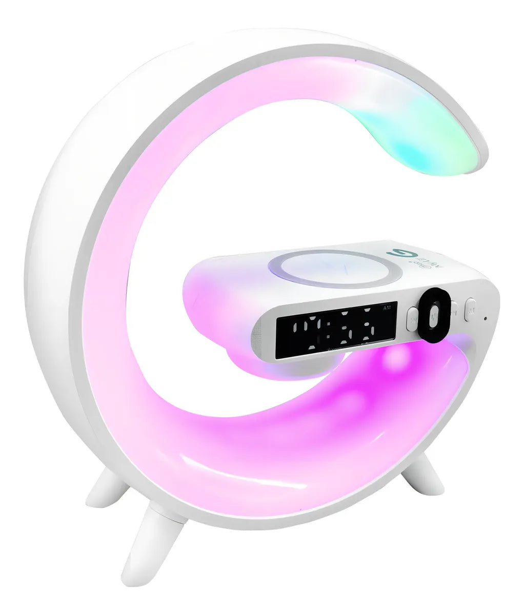 Parlante 5 En 1 Cargador, Luz Rgb, Reloj Y Alarma