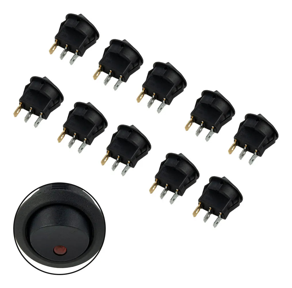 Boton On/off Auto Interruptor Redondo 12v Led Rojo Pack 10ud