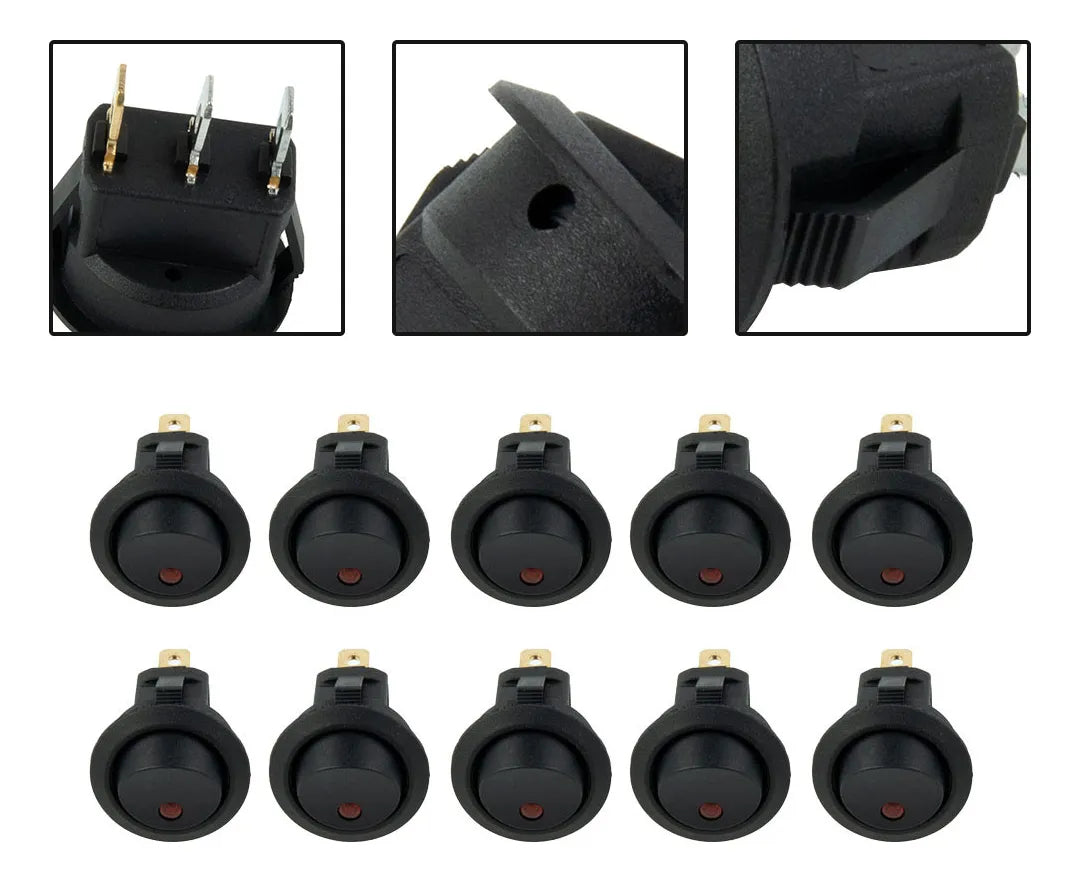 Boton On/off Auto Interruptor Redondo 12v Led Rojo Pack 10ud