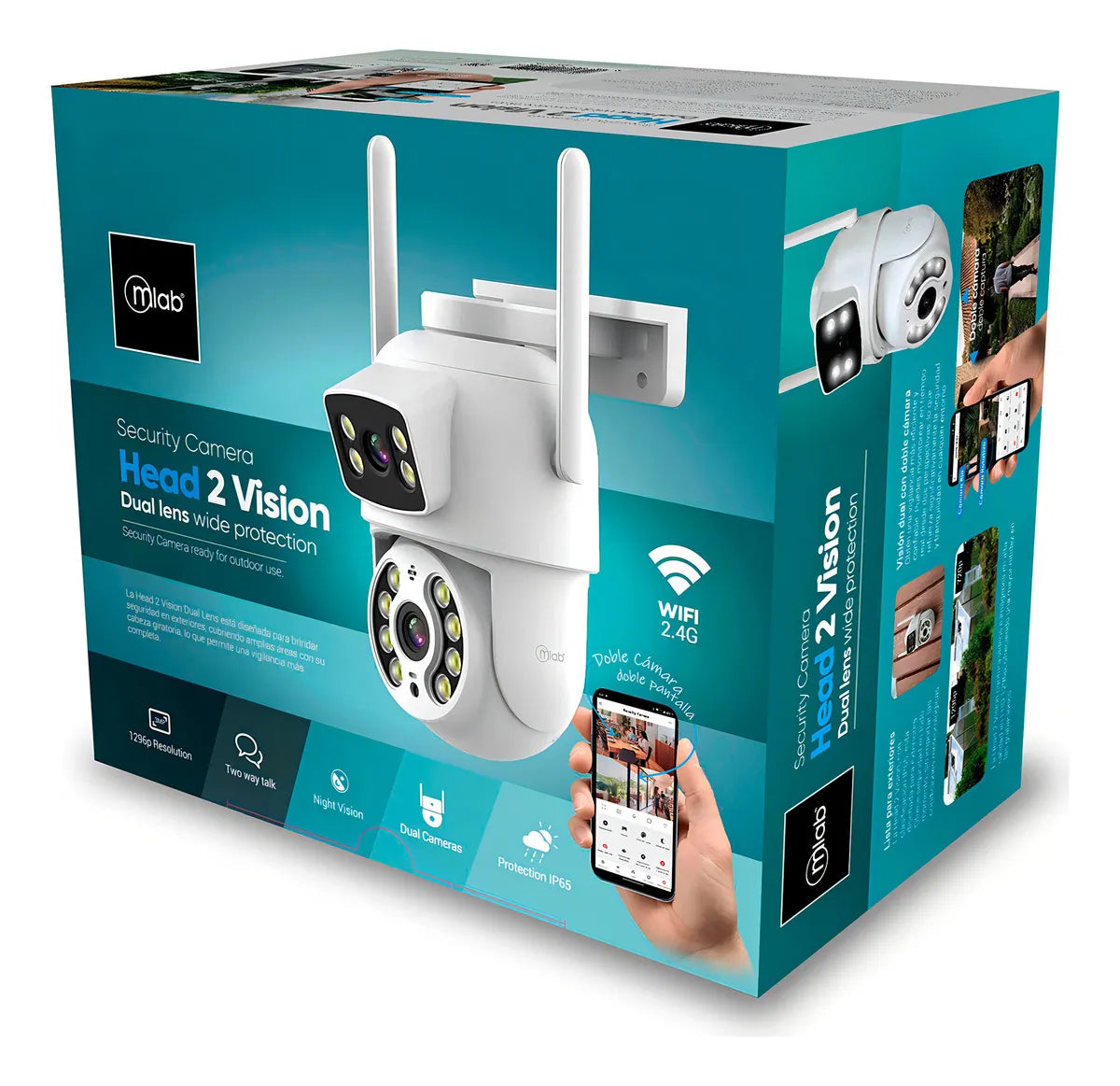 Cámara Ip Head 2vision Dual Doble Lente 1080p Mlab 09419 Color Blanco