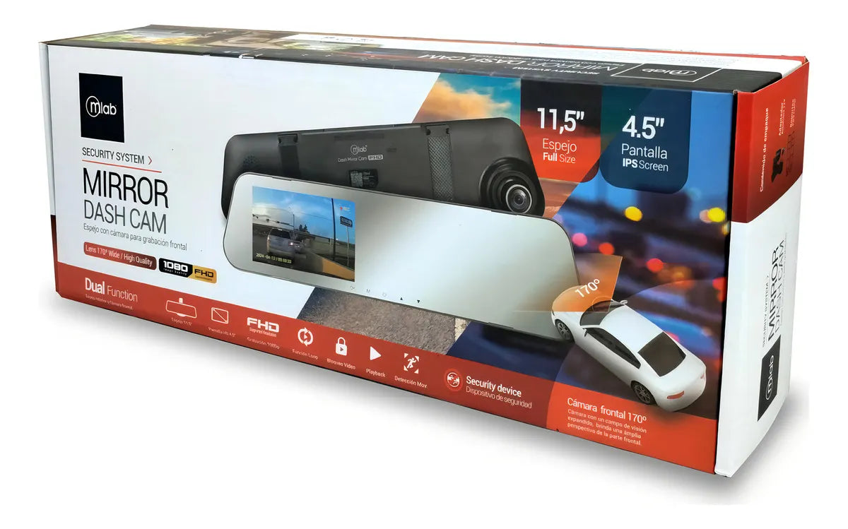 Cámara Espejo Auto Dvr Fhd 1080p Mlab Grabación Frontal 170°