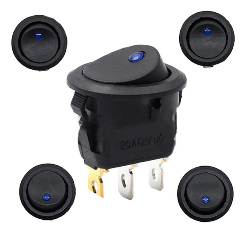 Boton On/off Auto Interruptor Redondo 12v Led Azul Pack 10ud