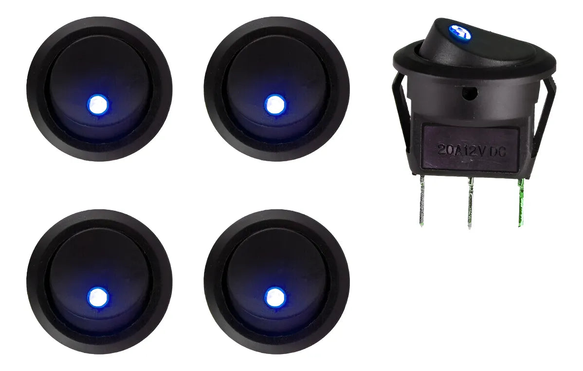 Boton On/off Auto Interruptor Redondo 12v Led Azul Pack 10ud