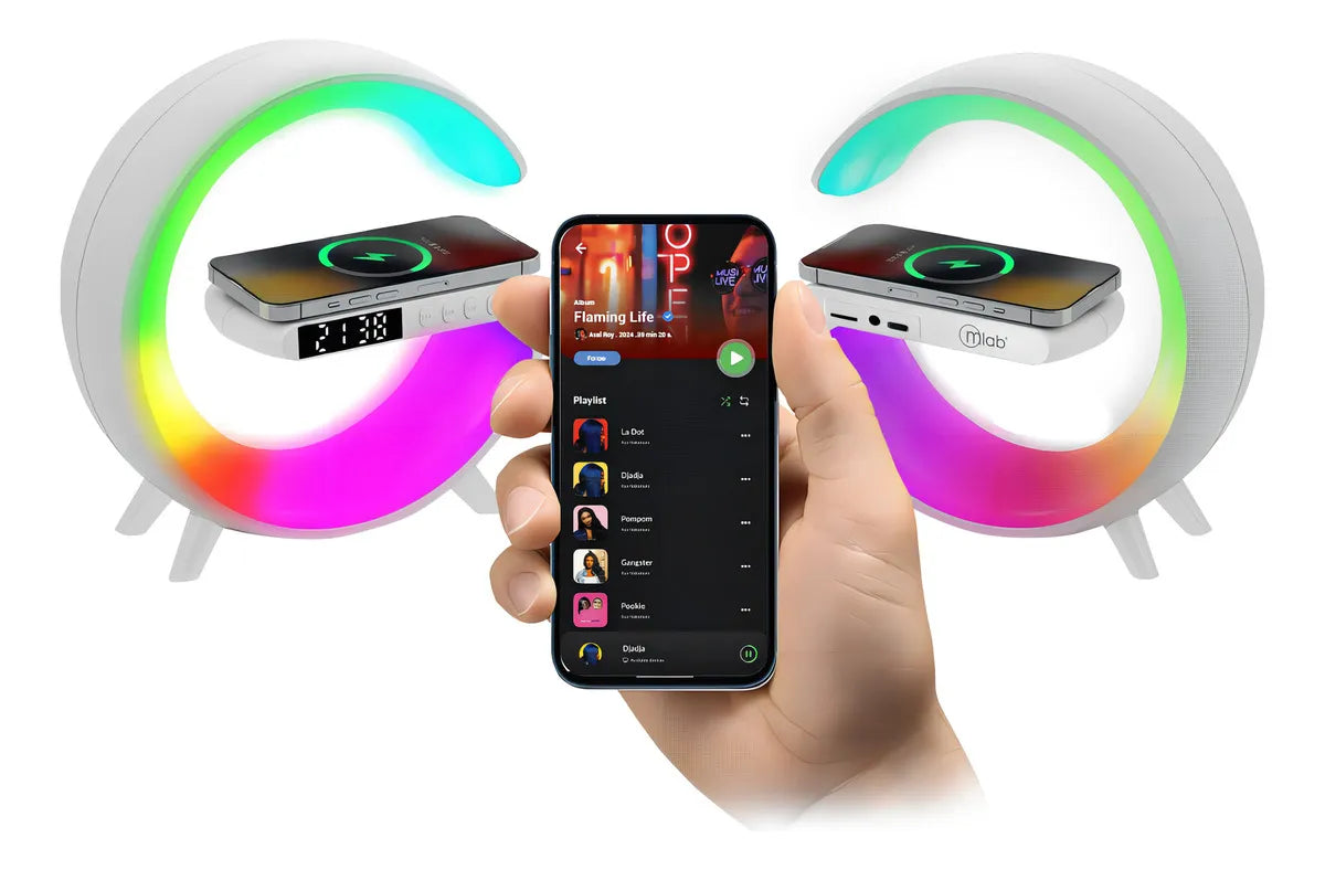 Parlante 5 En 1 Cargador, Luz Rgb, Reloj Y Alarma