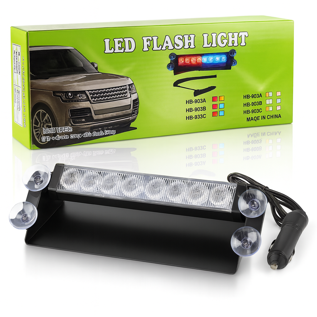 Baliza LED Azul 12V para Parabrisas de Auto y Camioneta – 8 Luces Potentes