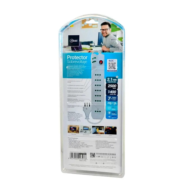 Alargador Zapatilla Protector Sobre Voltaje 1400j Microlab Color Blanco